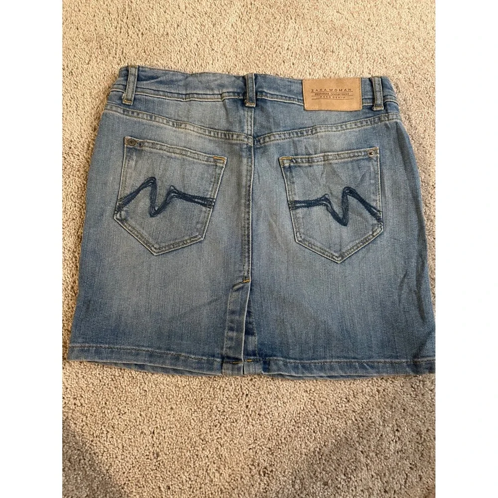 Zara Woman Denim Mini‎ Skirt Premium Collection Aged Blue Wash Casual